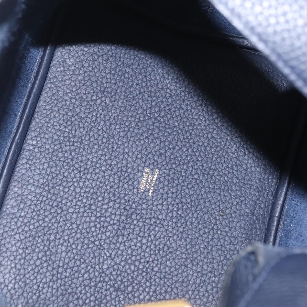 HERMES Picotan Lock MM Hand Bag Taurillon Leather Navy Gold Auth 204768SM