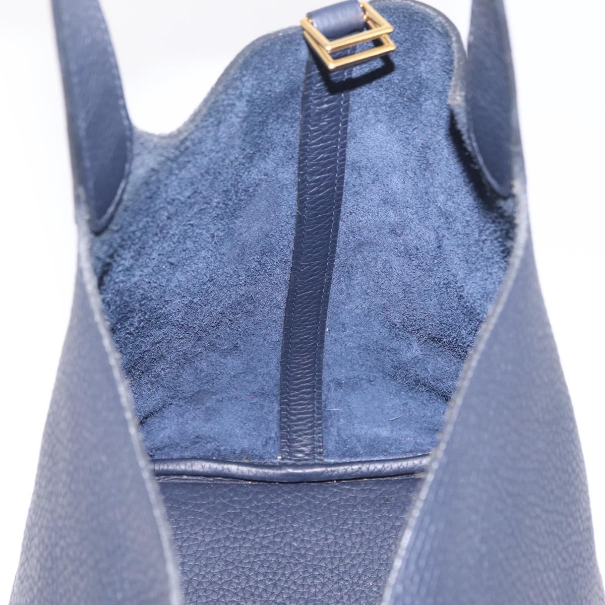 HERMES Picotan Lock MM Hand Bag Taurillon Leather Navy Gold Auth 204768SM