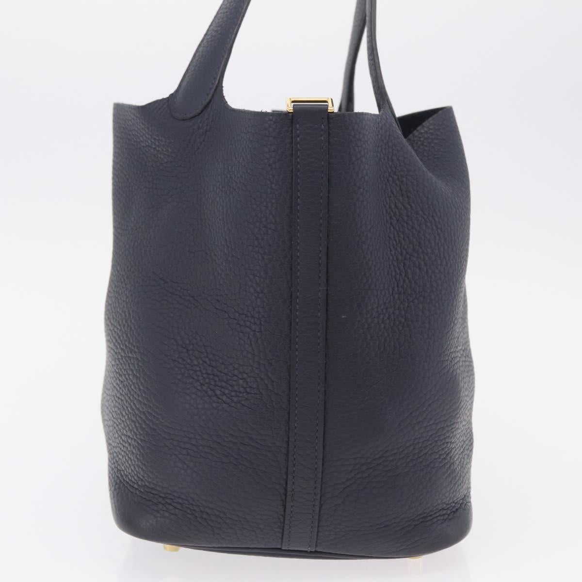 HERMES Picotan Lock MM Hand Bag Taurillon Leather Navy Gold Auth 204768SM