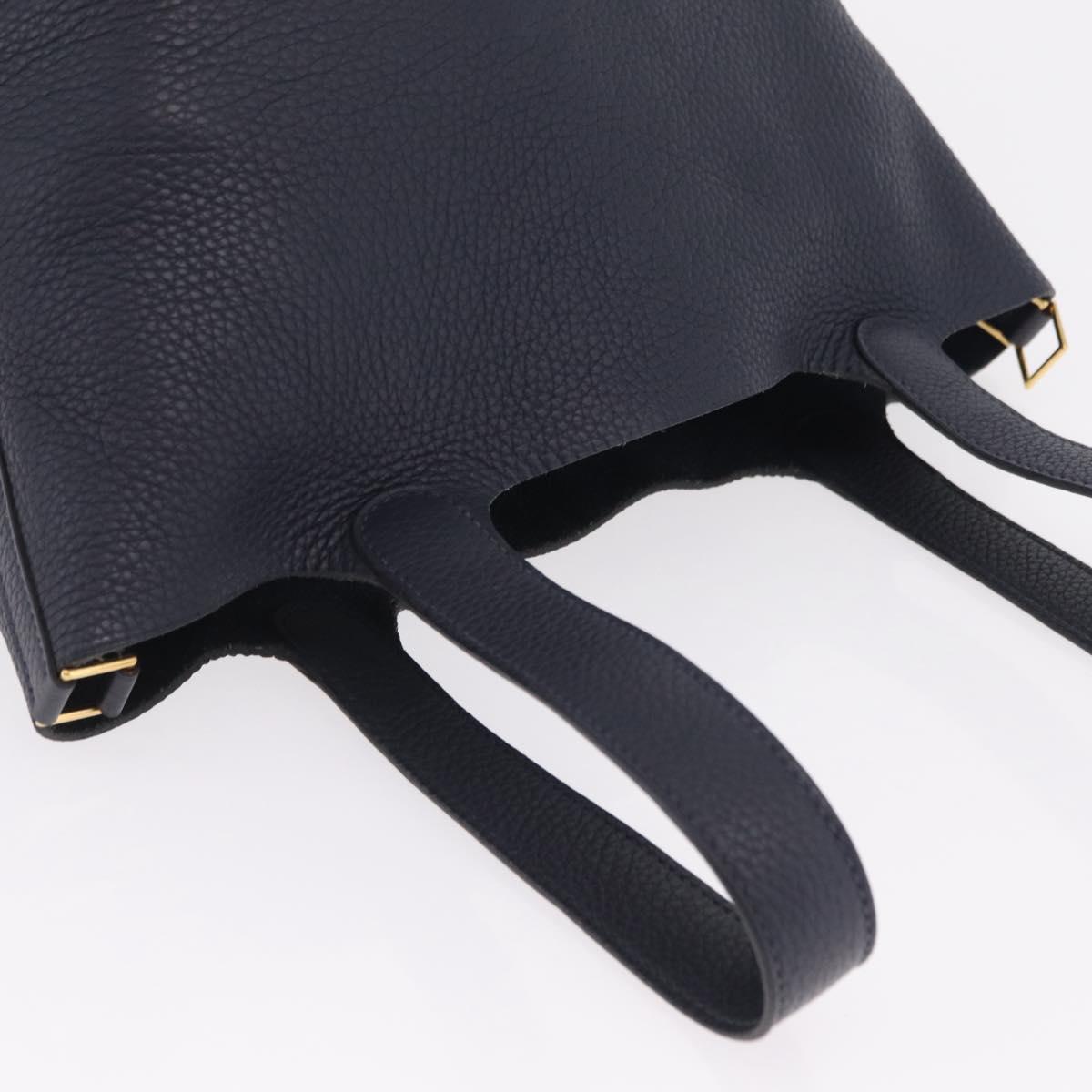 HERMES Picotan Lock MM Hand Bag Taurillon Leather Navy Gold Auth 204768SM