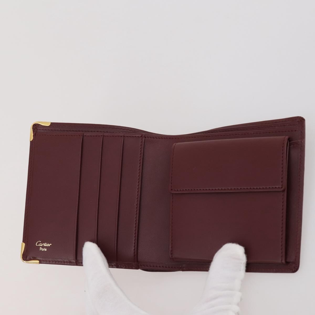 CARTIER Must Line Compact Wallet Leather Bordeaux Gold Auth 204769V