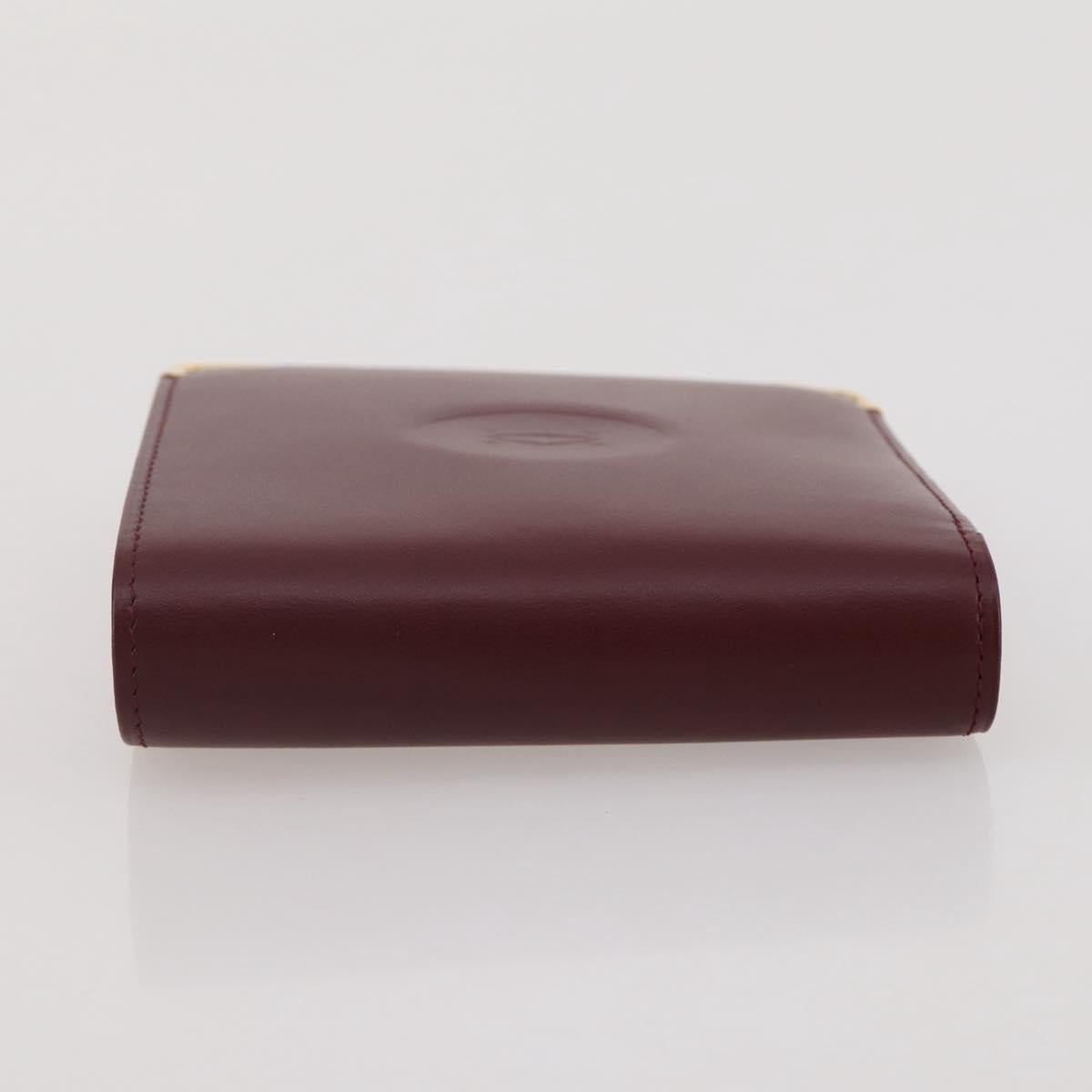 CARTIER Must Line Compact Wallet Leather Bordeaux Gold Auth 204769V
