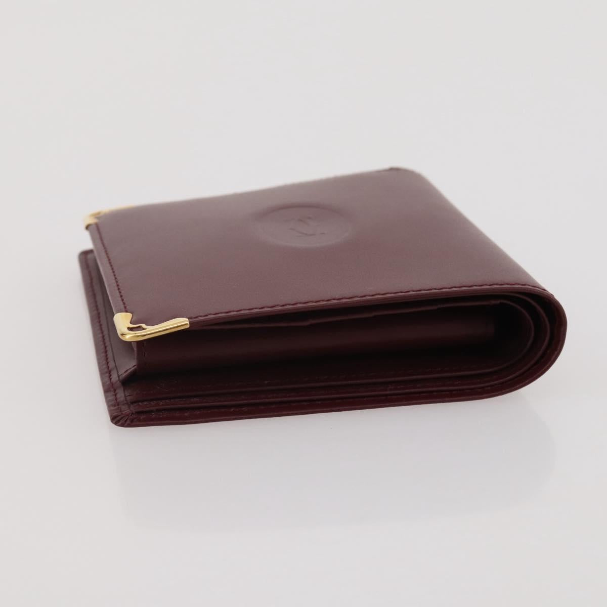 CARTIER Must Line Compact Wallet Leather Bordeaux Gold Auth 204769V