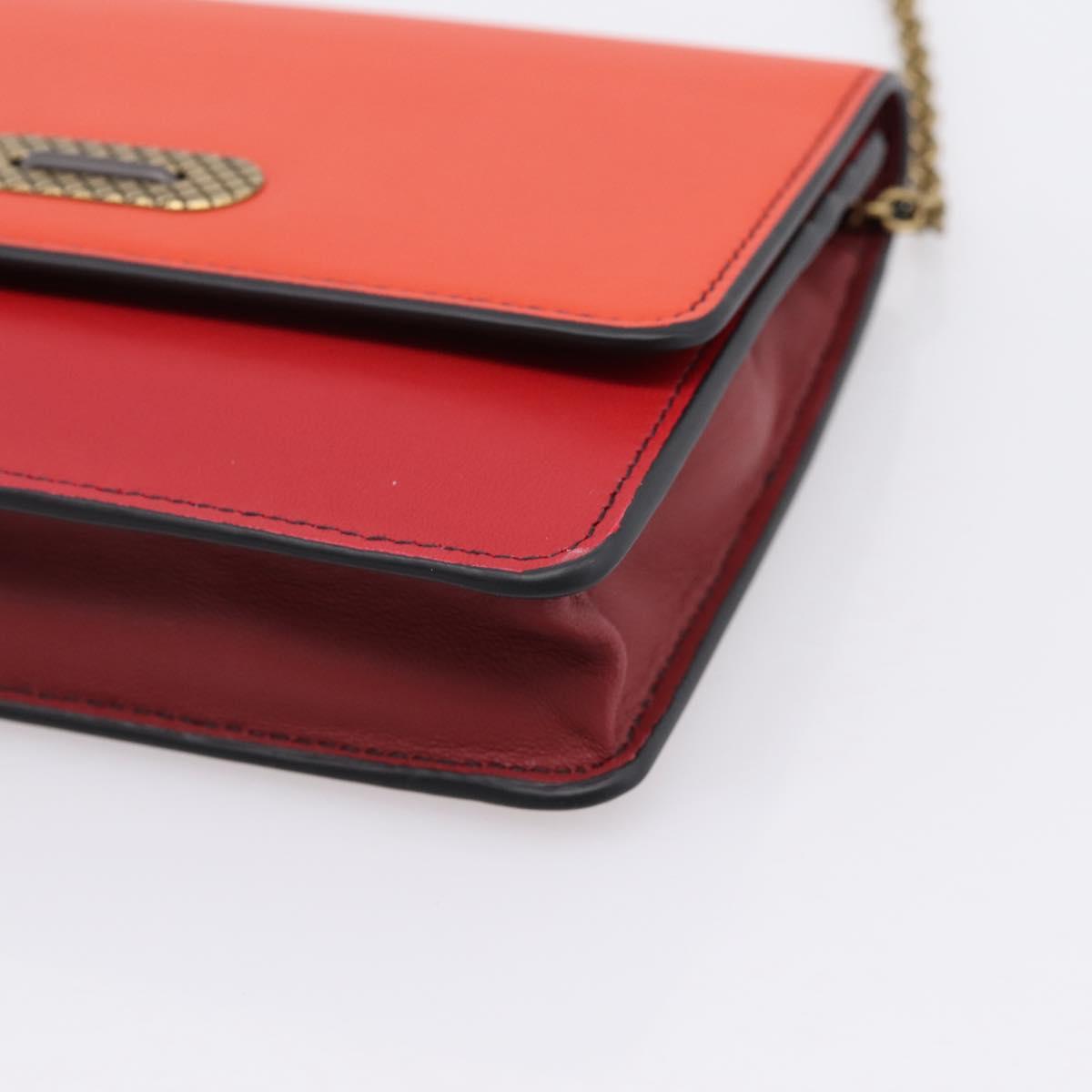 Bottega Veneta Chain Shoulder Wallet Leather Orange Gold Auth 204771V