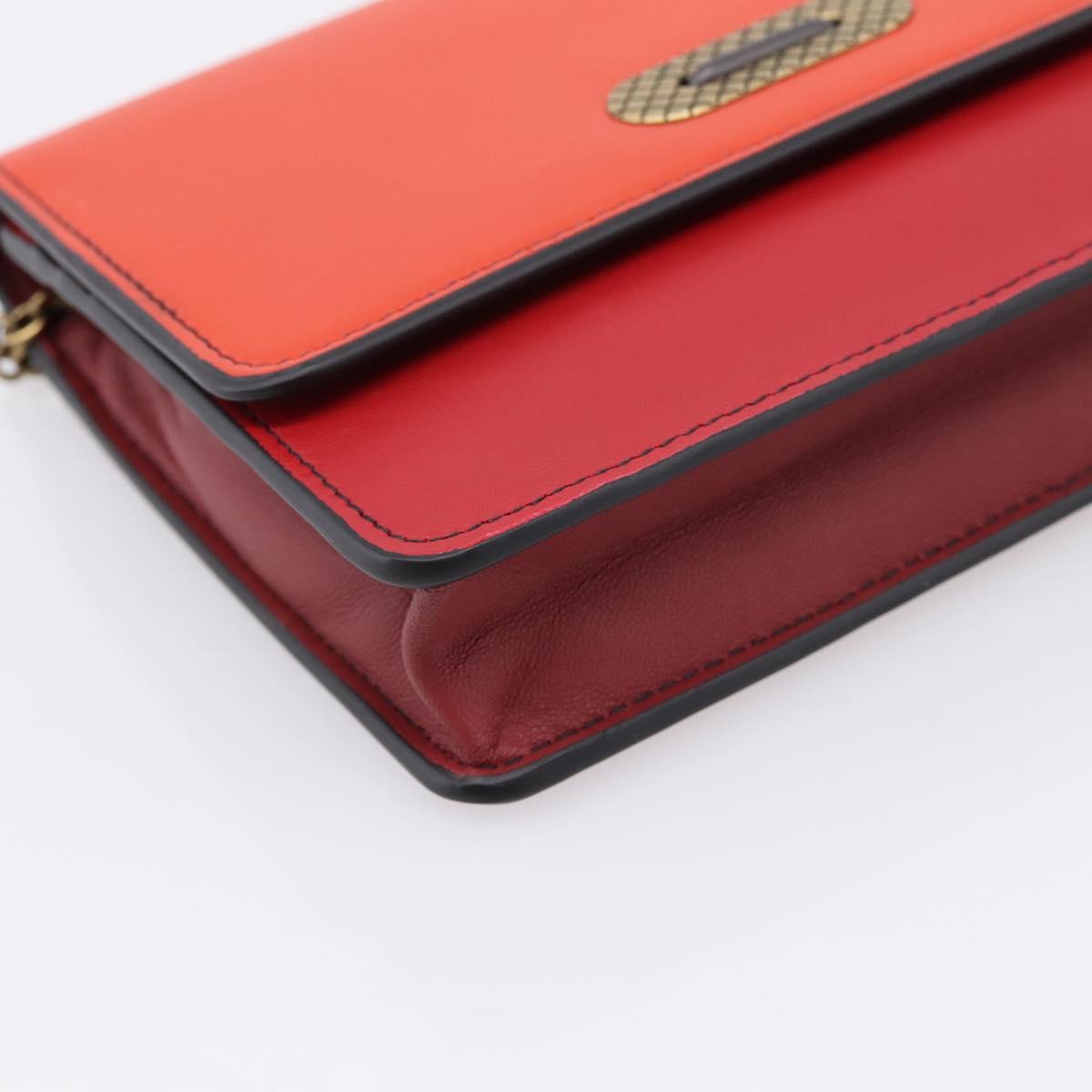 Bottega Veneta Chain Shoulder Wallet Leather Orange Gold Auth 204771V