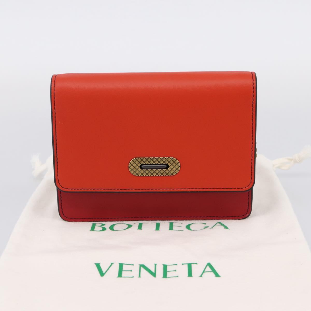 Bottega Veneta Chain Shoulder Wallet Leather Orange Gold Auth 204771V