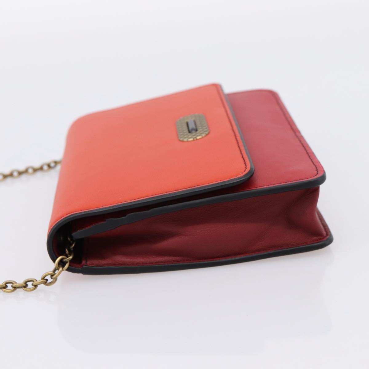 Bottega Veneta Chain Shoulder Wallet Leather Orange Gold Auth 204771V