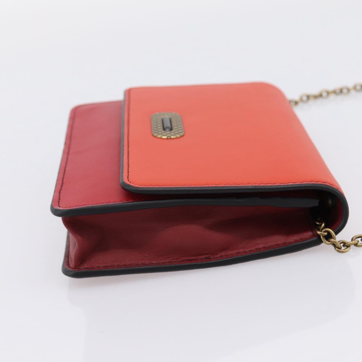 Bottega Veneta Chain Shoulder Wallet Leather Orange Gold Auth 204771V