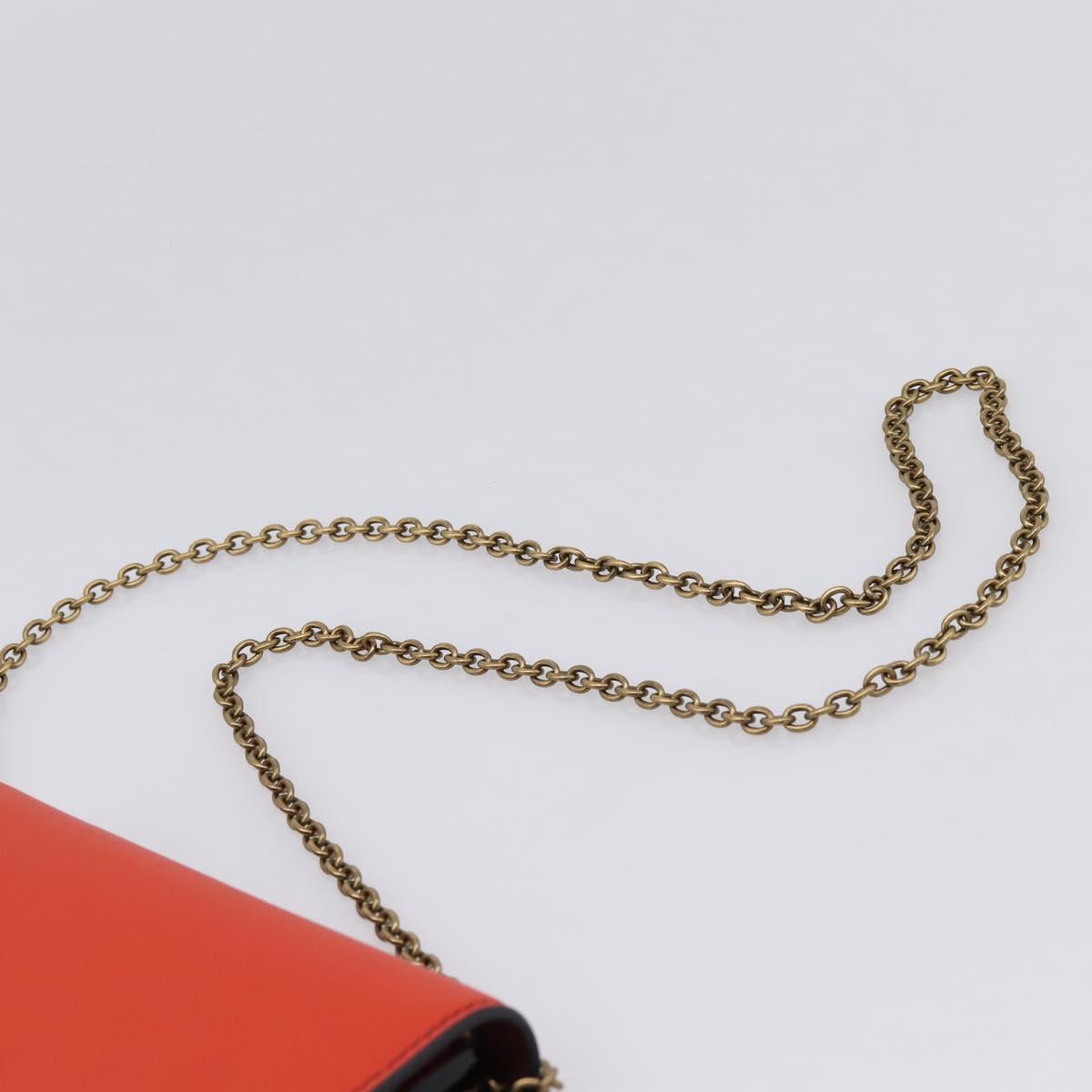Bottega Veneta Chain Shoulder Wallet Leather Orange Gold Auth 204771V