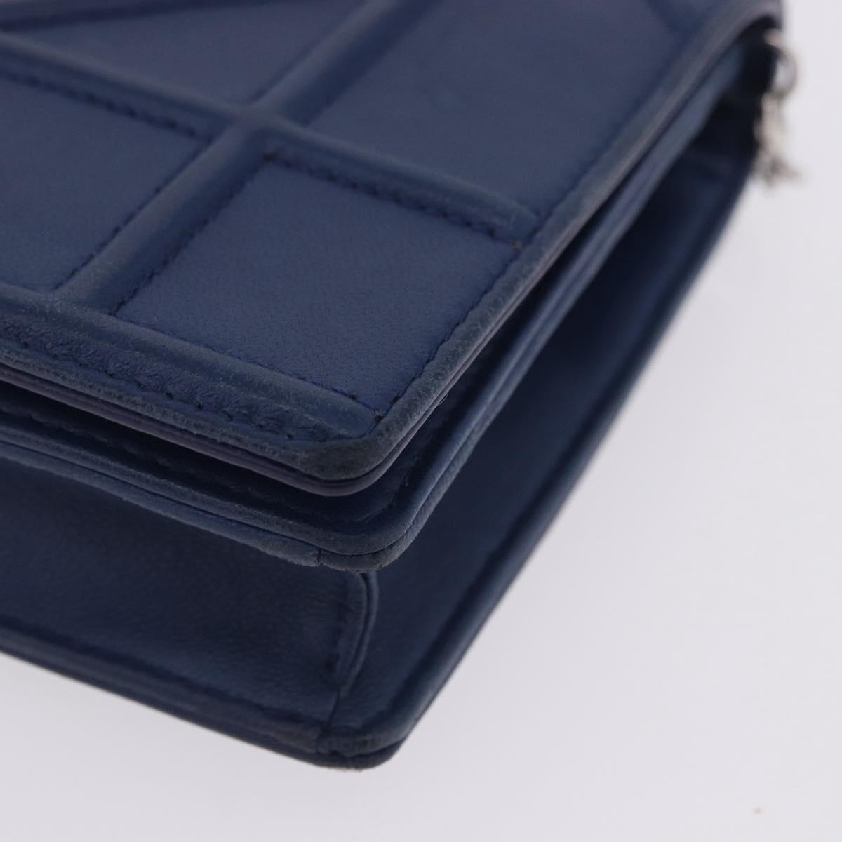 Christian Dior Diorama Chain Shoulder Bag Leather Blue Silver Auth 204772V
