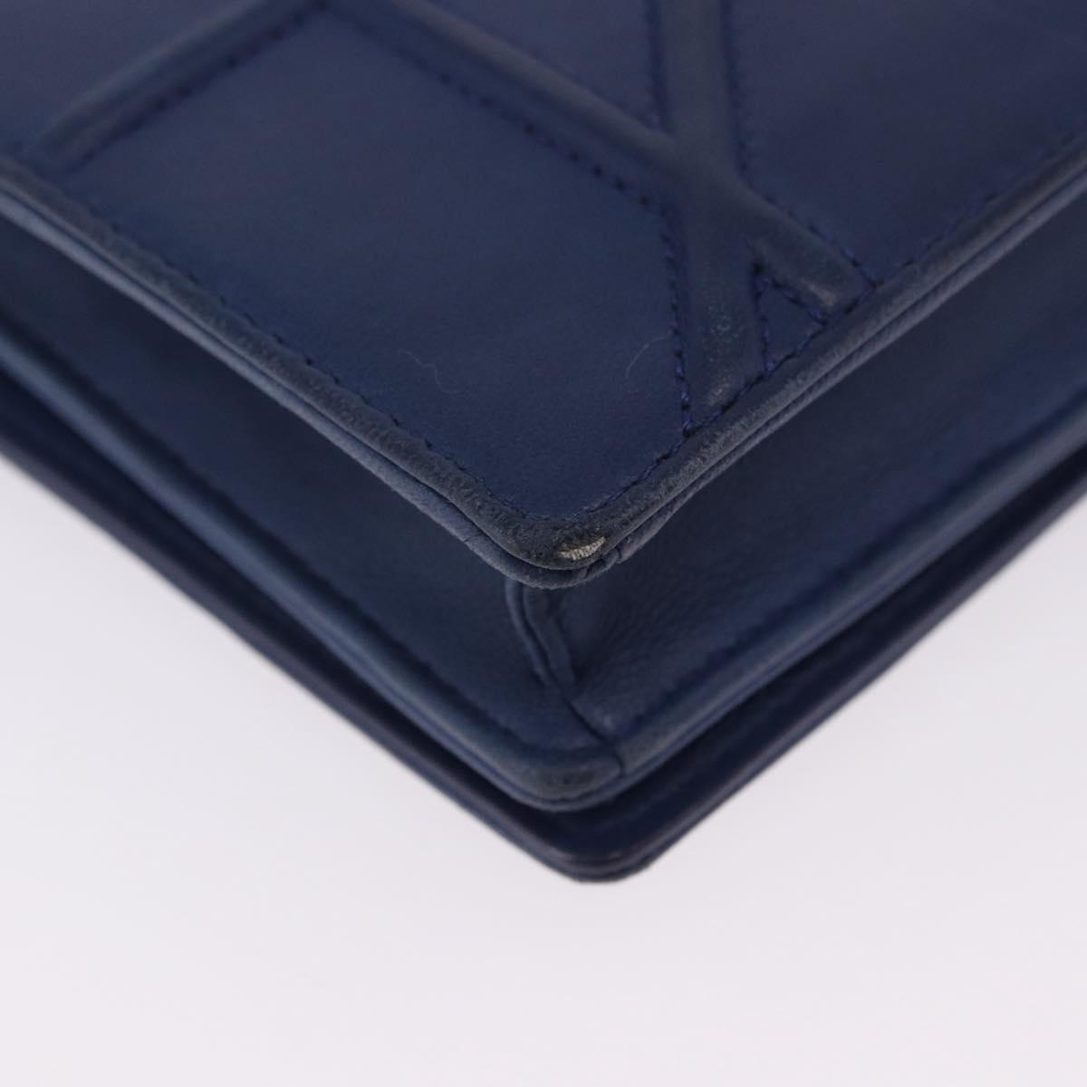 Christian Dior Diorama Chain Shoulder Bag Leather Blue Silver Auth 204772V