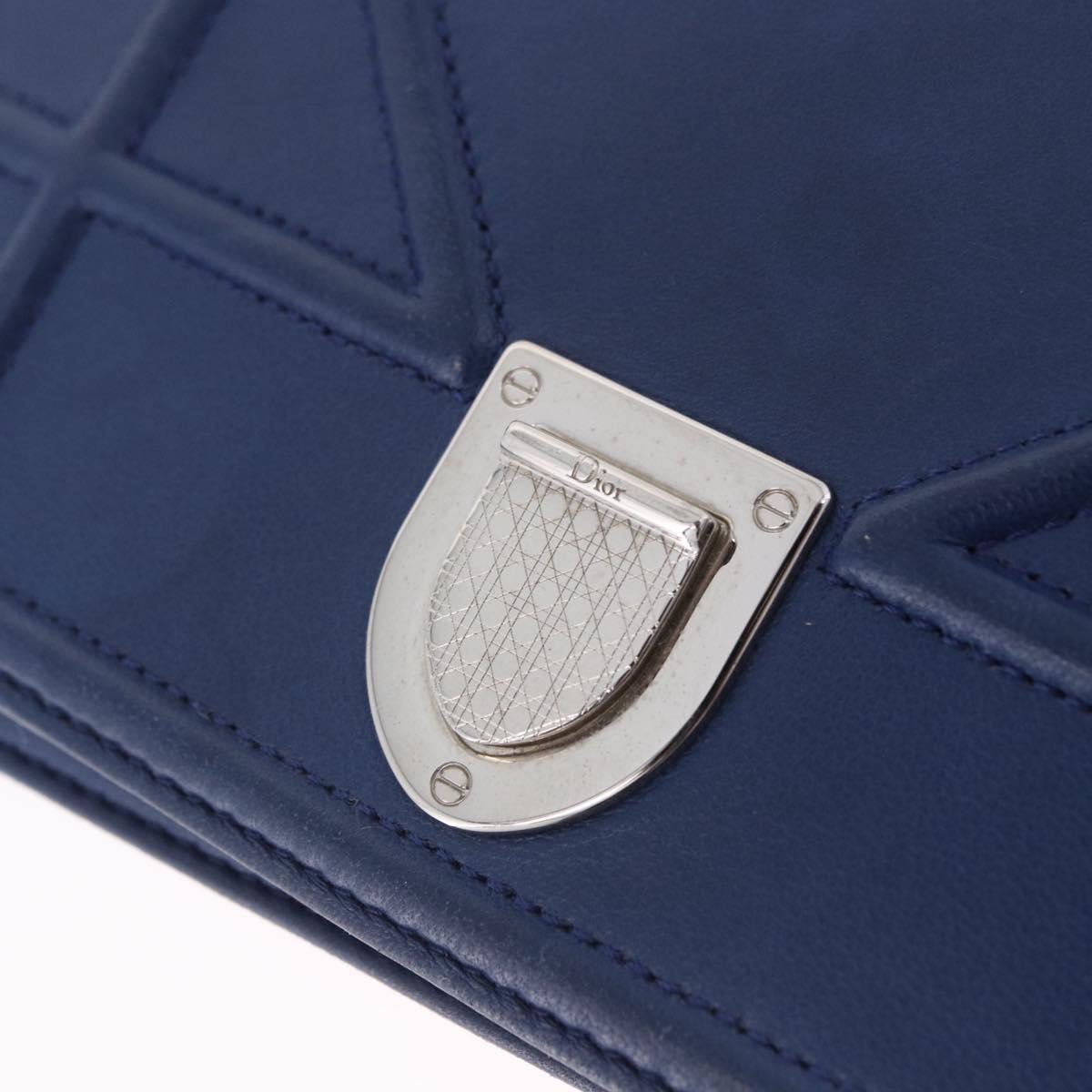 Christian Dior Diorama Chain Shoulder Bag Leather Blue Silver Auth 204772V