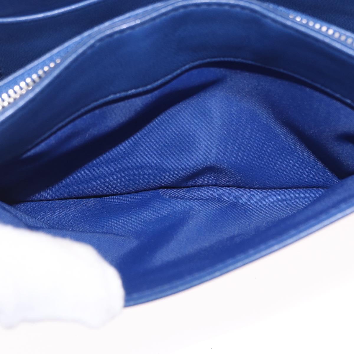 Christian Dior Diorama Chain Shoulder Bag Leather Blue Silver Auth 204772V
