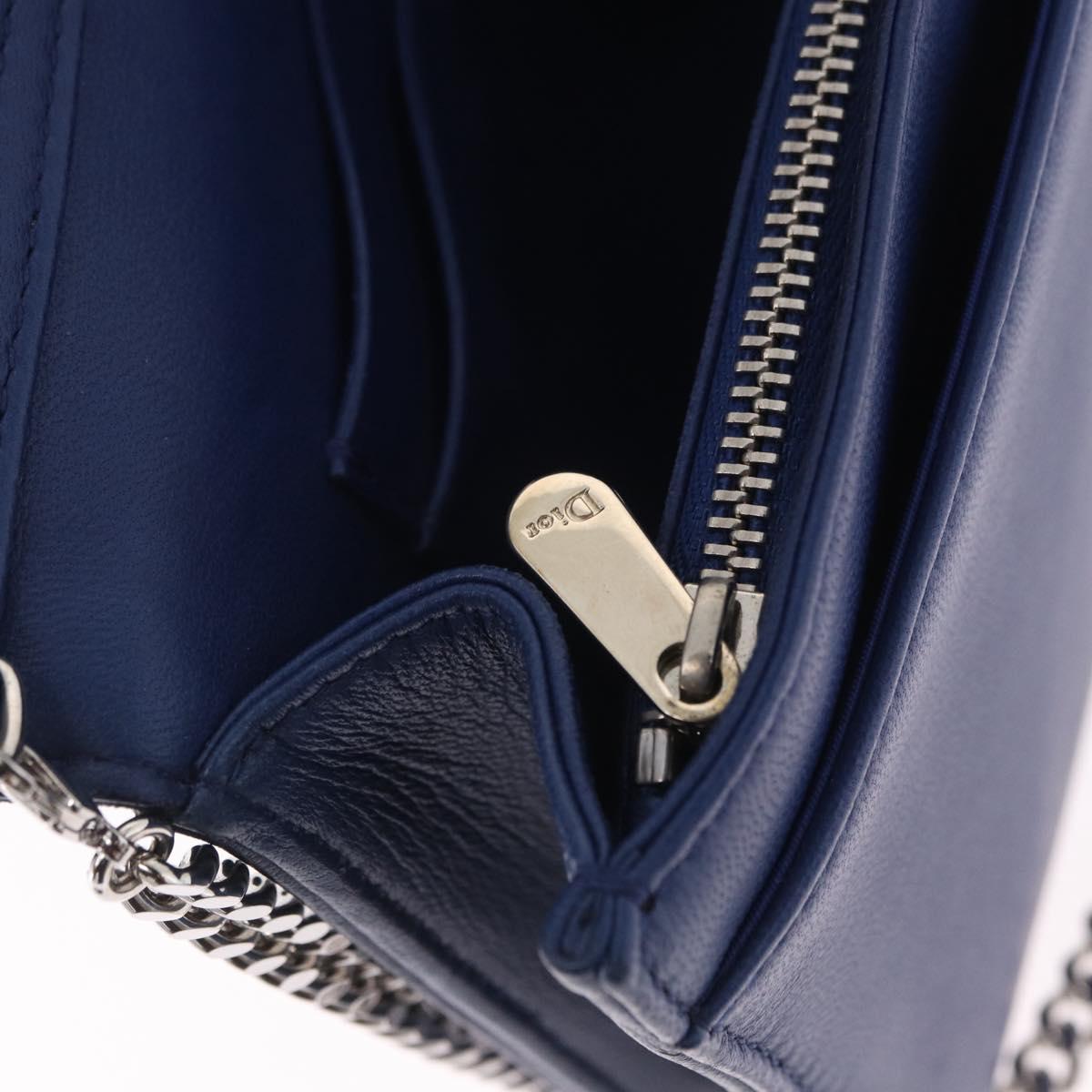 Christian Dior Diorama Chain Shoulder Bag Leather Blue Silver Auth 204772V