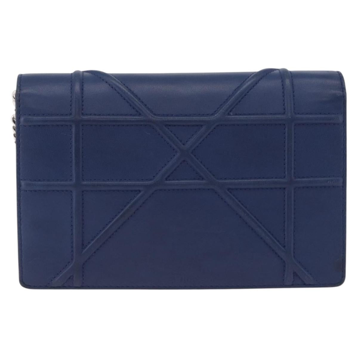 Christian Dior Diorama Chain Shoulder Bag Leather Blue Silver Auth 204772V