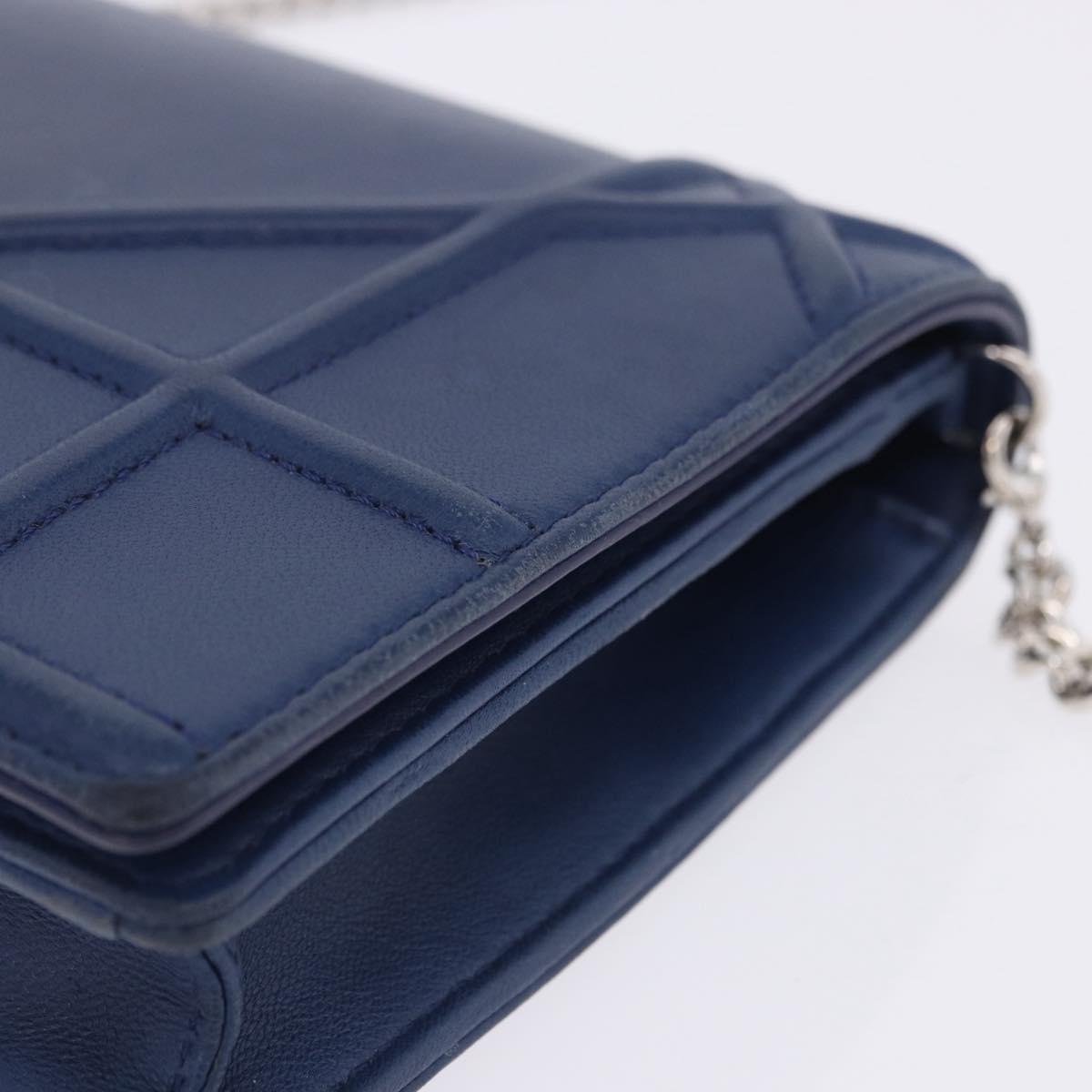 Christian Dior Diorama Chain Shoulder Bag Leather Blue Silver Auth 204772V
