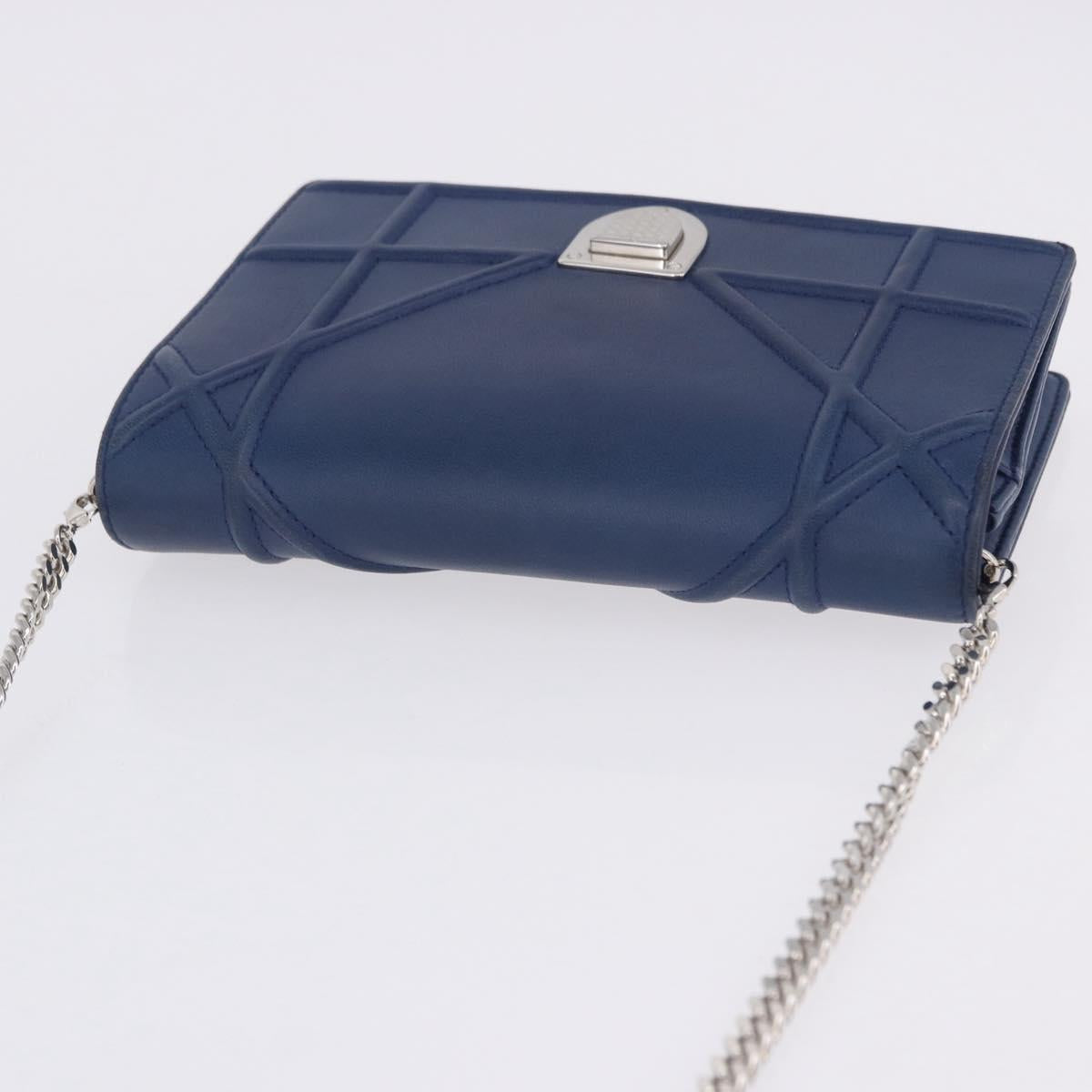 Christian Dior Diorama Chain Shoulder Bag Leather Blue Silver Auth 204772V