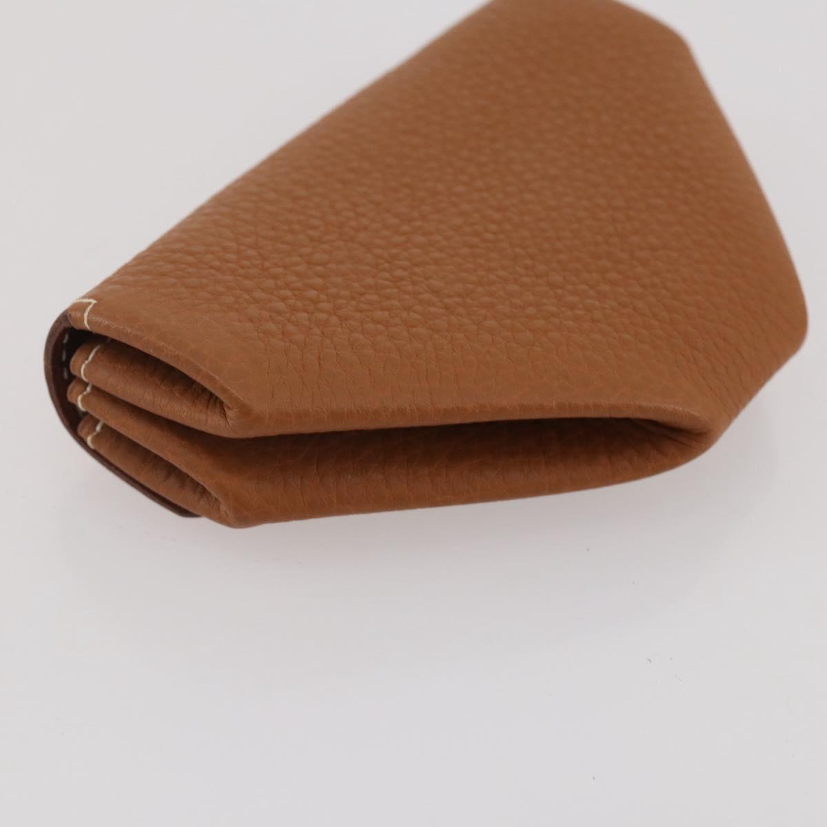HERMES Revan Cattle Coin Purse Leather Brown Gold Auth 204773M