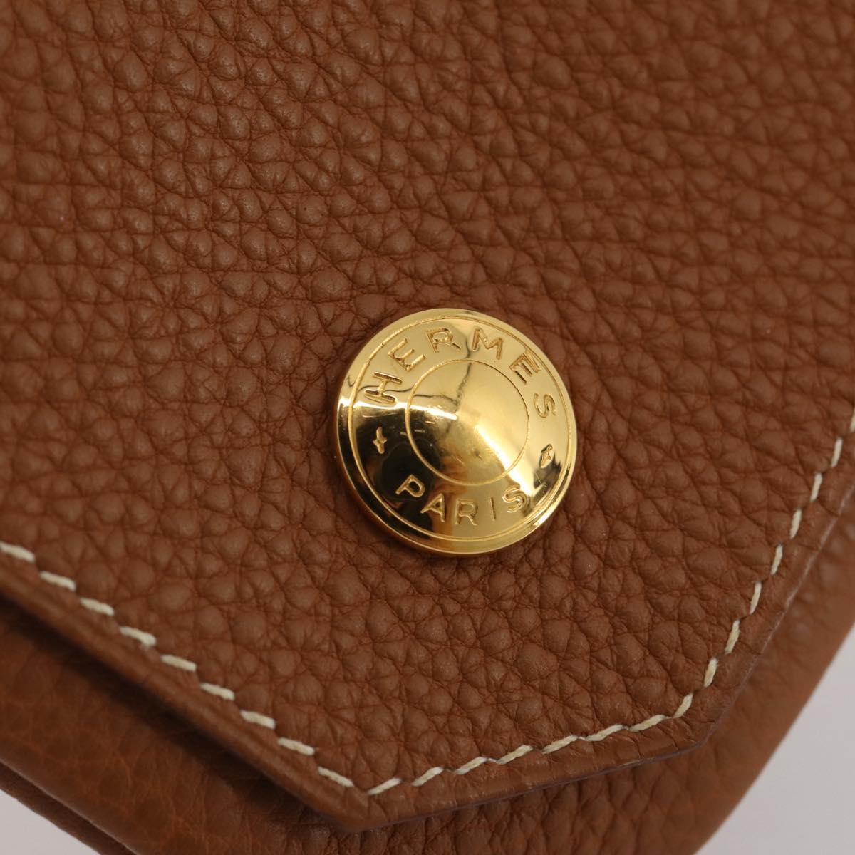 HERMES Revan Cattle Coin Purse Leather Brown Gold Auth 204773M