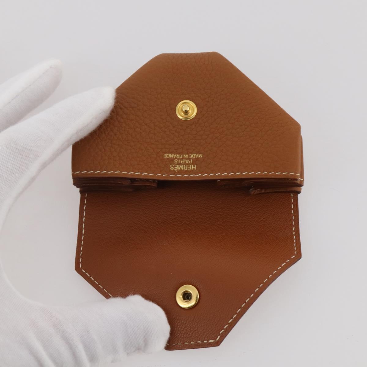 HERMES Revan Cattle Coin Purse Leather Brown Gold Auth 204773M