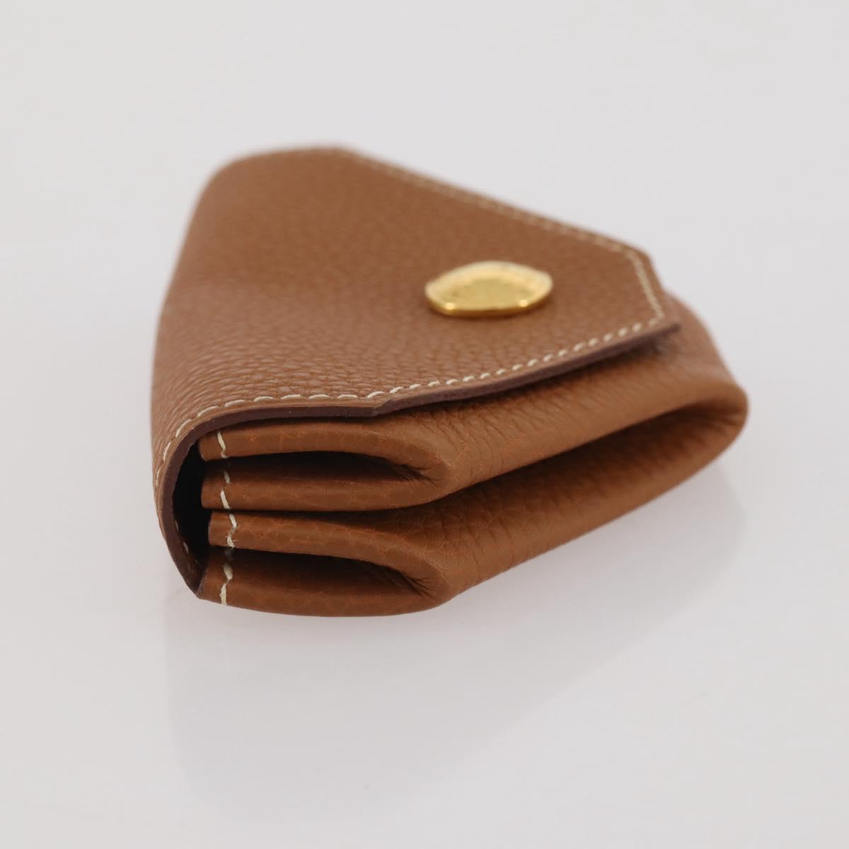 HERMES Revan Cattle Coin Purse Leather Brown Gold Auth 204773M