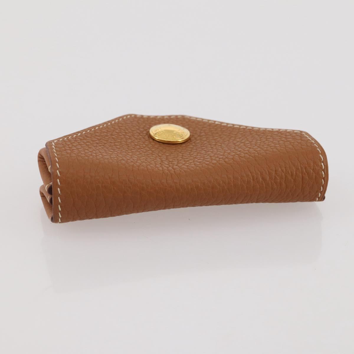 HERMES Revan Cattle Coin Purse Leather Brown Gold Auth 204773M