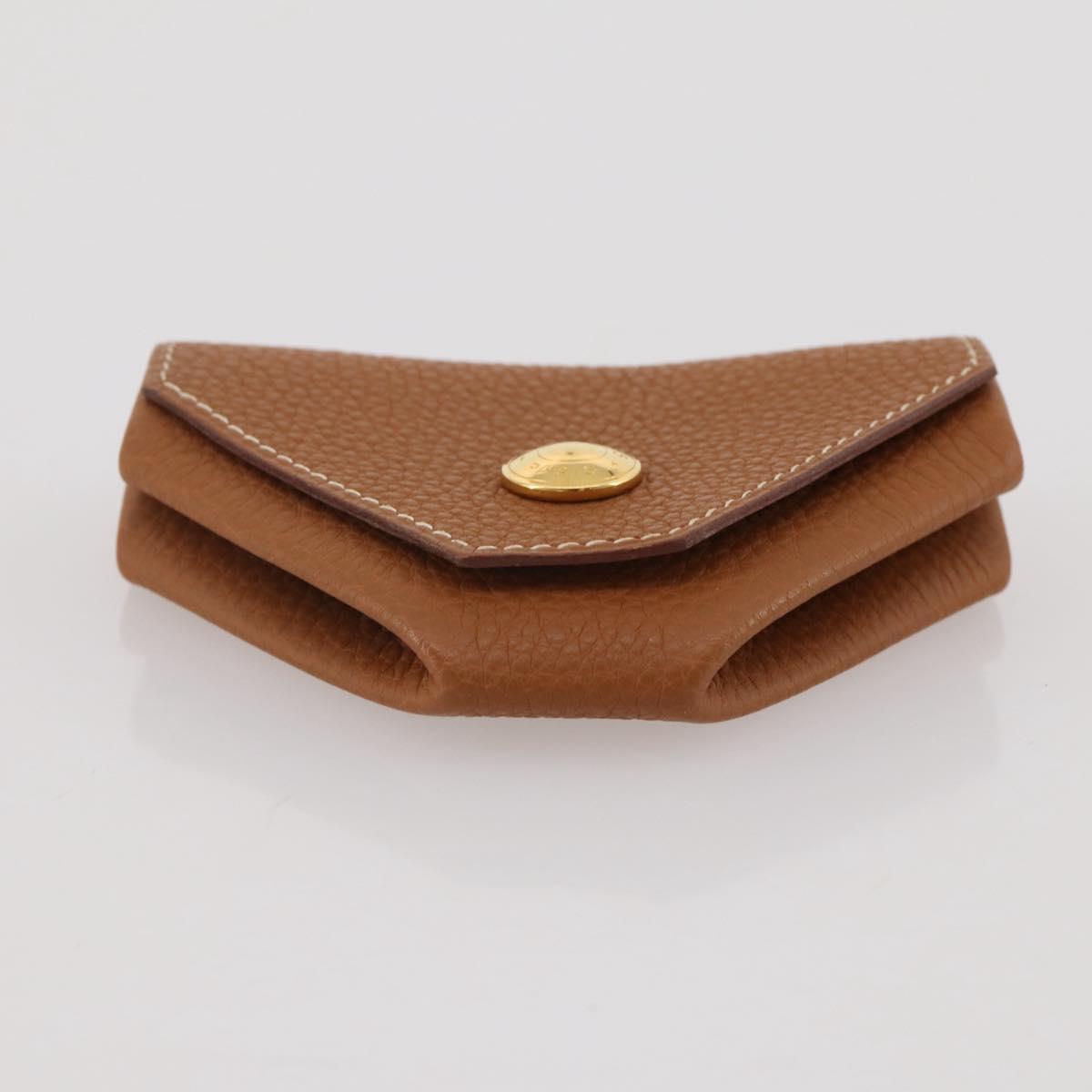 HERMES Revan Cattle Coin Purse Leather Brown Gold Auth 204773M