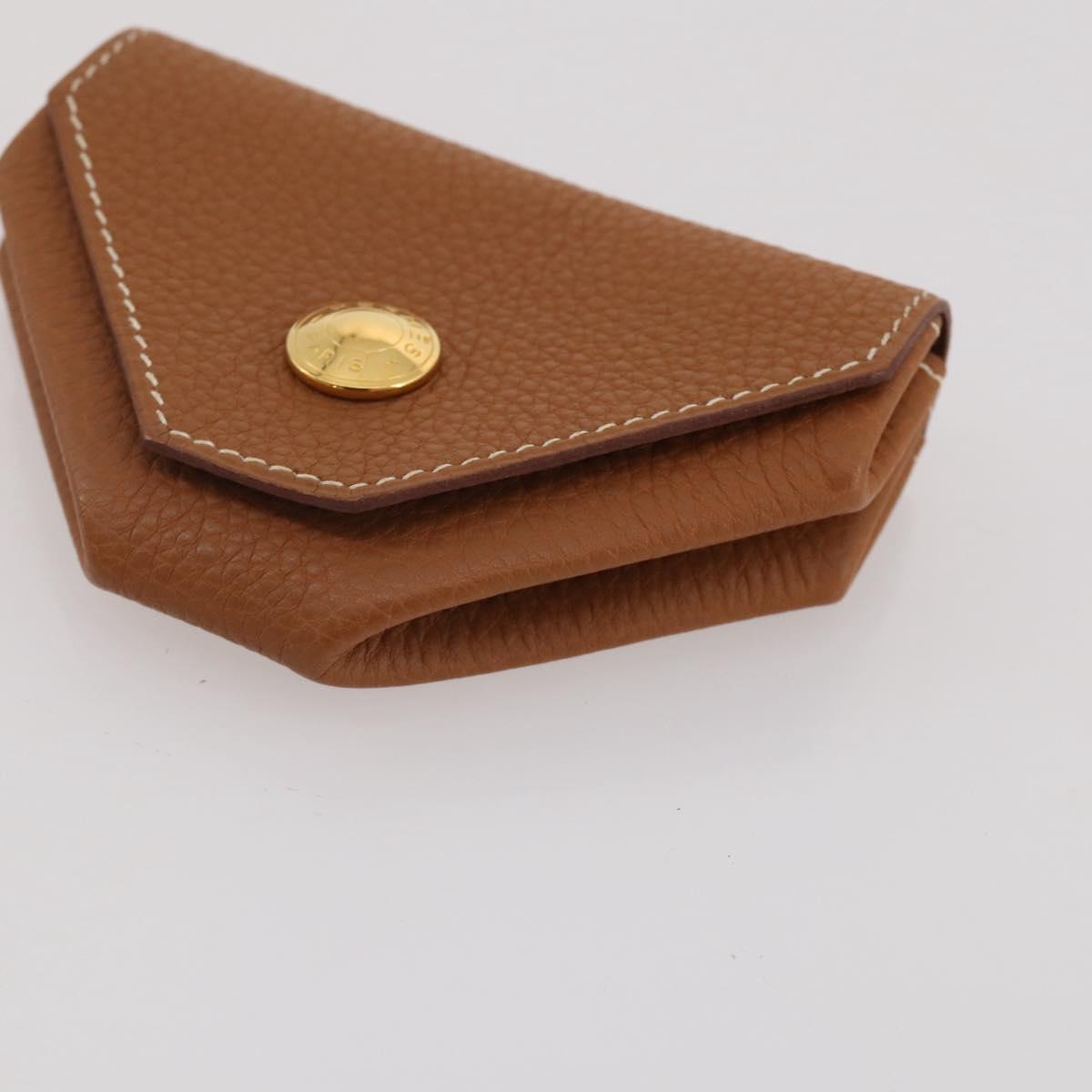 HERMES Revan Cattle Coin Purse Leather Brown Gold Auth 204773M