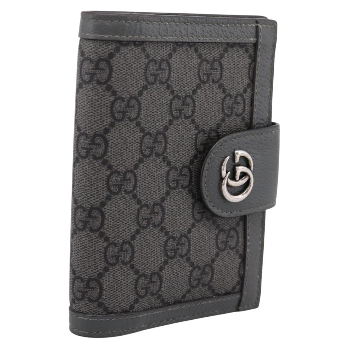 GUCCI GG Supreme Passport Case PVC Gray Silver 732755 Auth 204775M
