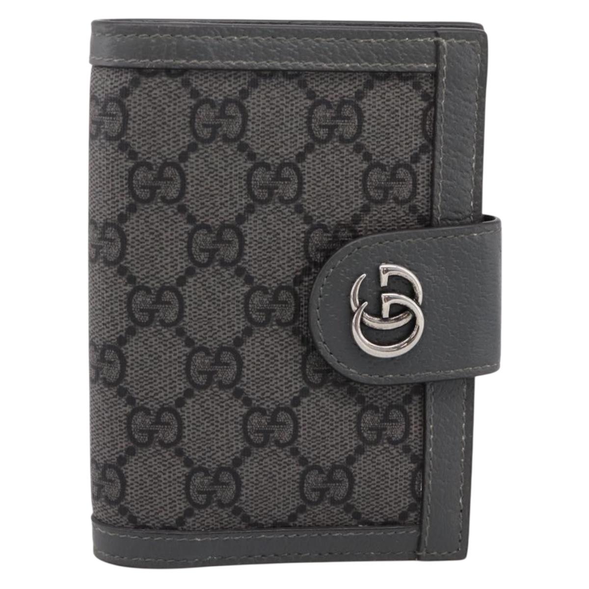 GUCCI GG Supreme Passport Case PVC Gray Silver 732755 Auth 204775M