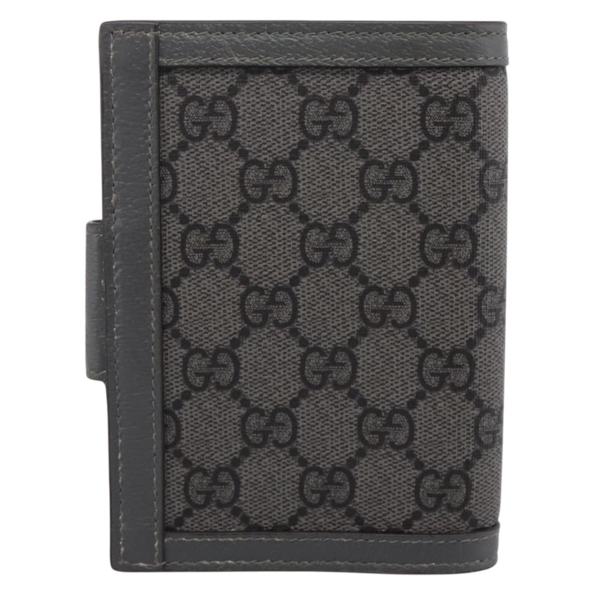 GUCCI GG Supreme Passport Case PVC Gray Silver 732755 Auth 204775M