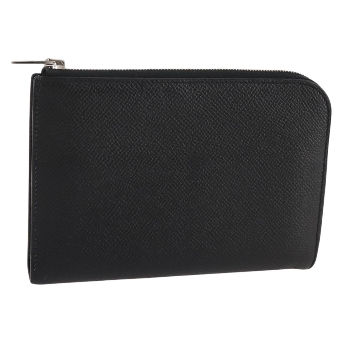 HERMES Combine Remix Duo Dogon Pouch Leather Black Silver Auth 204779M