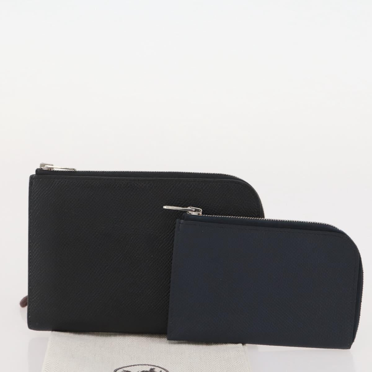 HERMES Combine Remix Duo Dogon Pouch Leather Black Silver Auth 204779M