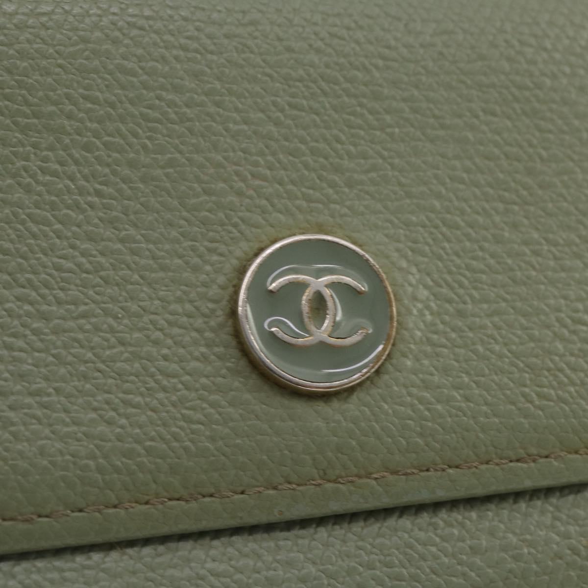 CHANEL Card Case Leather Green Gold CC Auth 204781