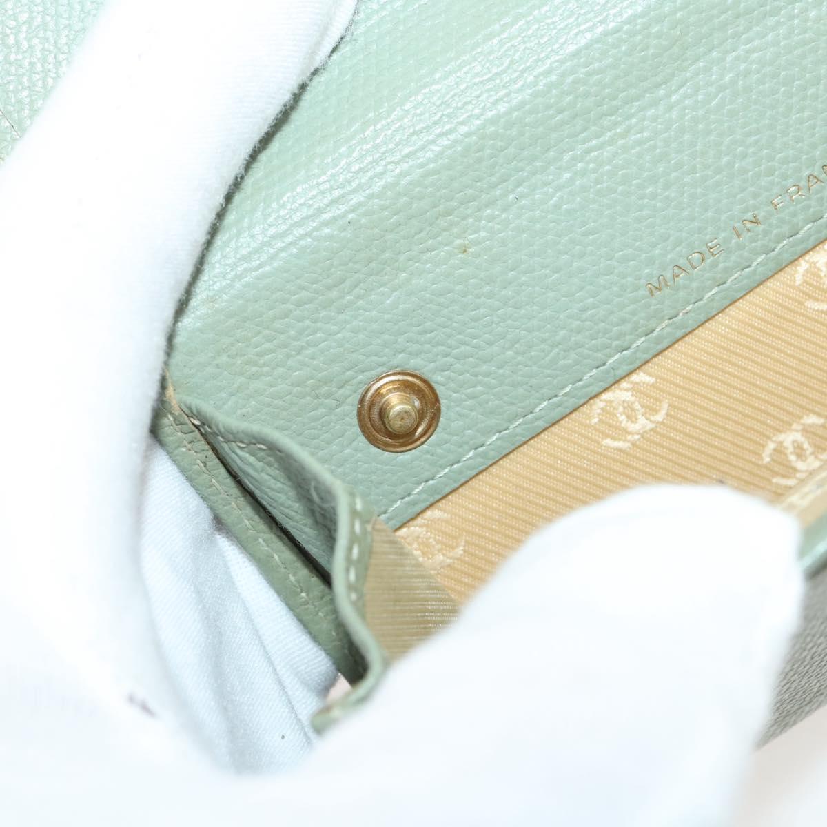 CHANEL Card Case Leather Green Gold CC Auth 204781
