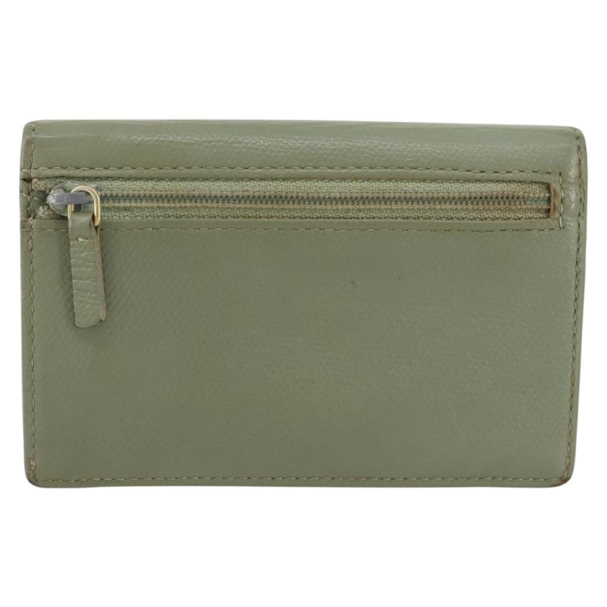 CHANEL Card Case Leather Green Gold CC Auth 204781