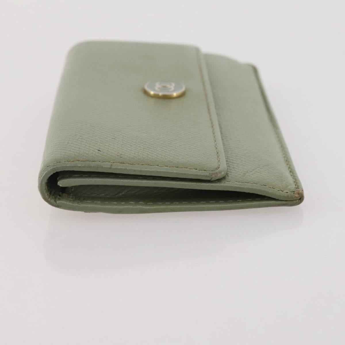 CHANEL Card Case Leather Green Gold CC Auth 204781
