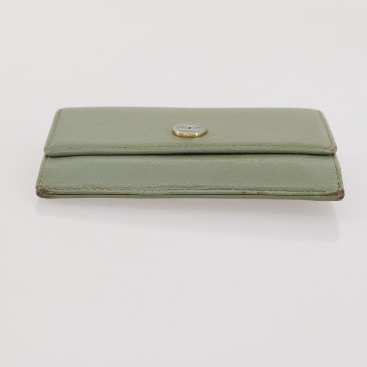 CHANEL Card Case Leather Green Gold CC Auth 204781