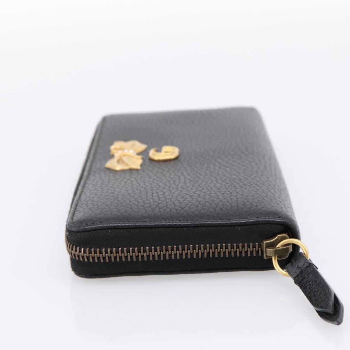 GUCCI Bow Long Wallet Leather Black Gold 524291 Auth 204782A