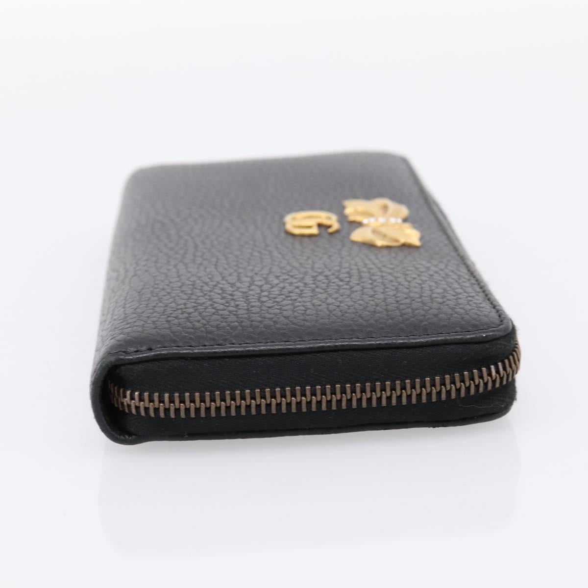 GUCCI Bow Long Wallet Leather Black Gold 524291 Auth 204782A