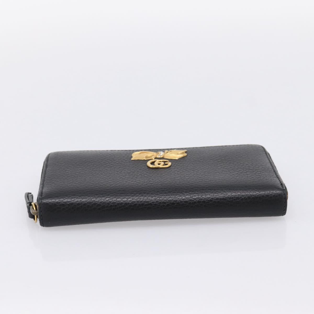 GUCCI Bow Long Wallet Leather Black Gold 524291 Auth 204782A
