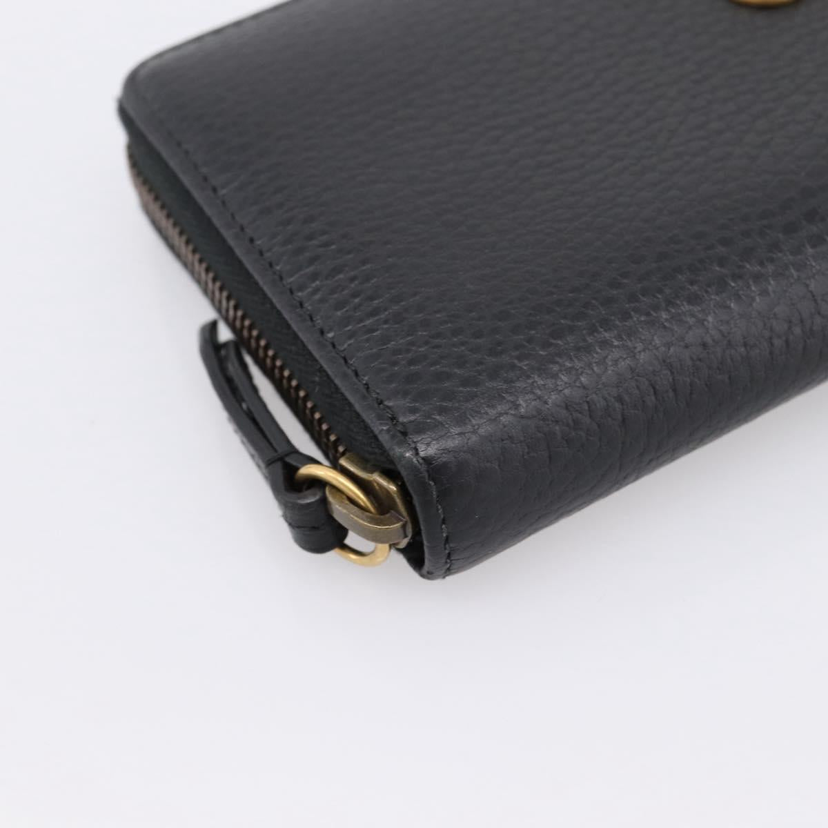 GUCCI Bow Long Wallet Leather Black Gold 524291 Auth 204782A