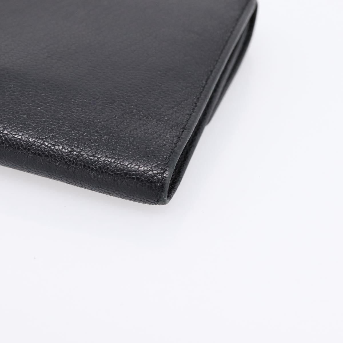 CHANEL Long Wallet Leather Black Silver CC Auth 204783