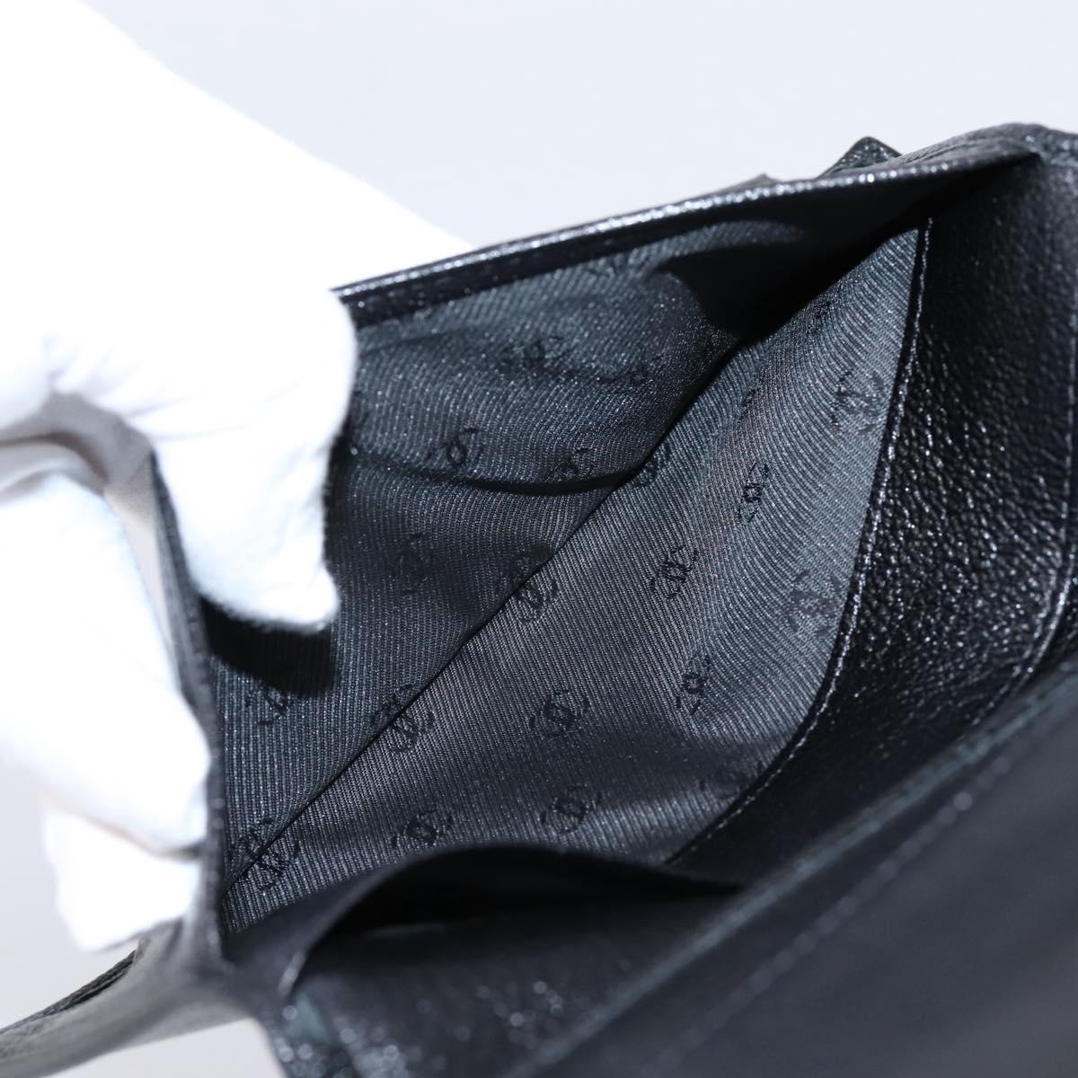CHANEL Long Wallet Leather Black Silver CC Auth 204783