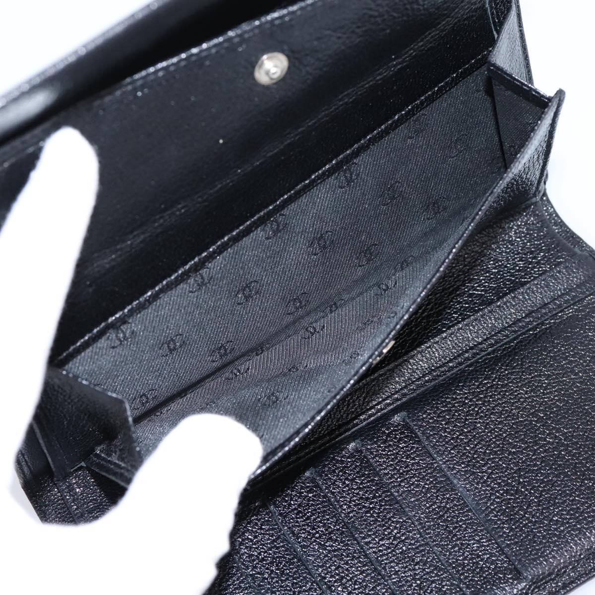 CHANEL Long Wallet Leather Black Silver CC Auth 204783