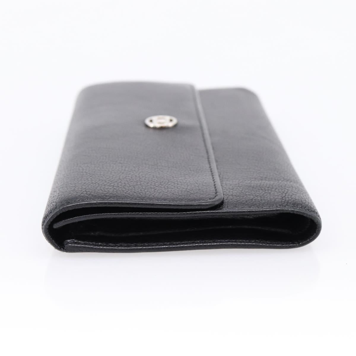 CHANEL Long Wallet Leather Black Silver CC Auth 204783