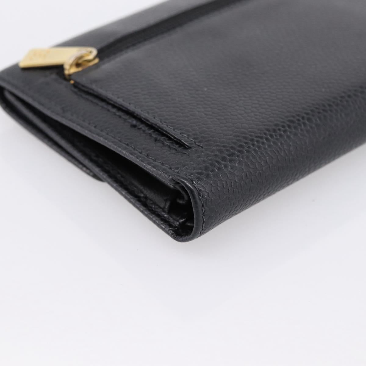 CHANEL Matelasse Wallet Caviar Skin Black Gold CC Auth 204790V