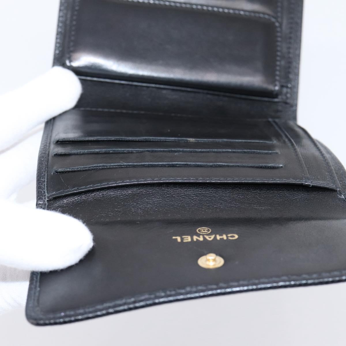 CHANEL Matelasse Wallet Caviar Skin Black Gold CC Auth 204790V