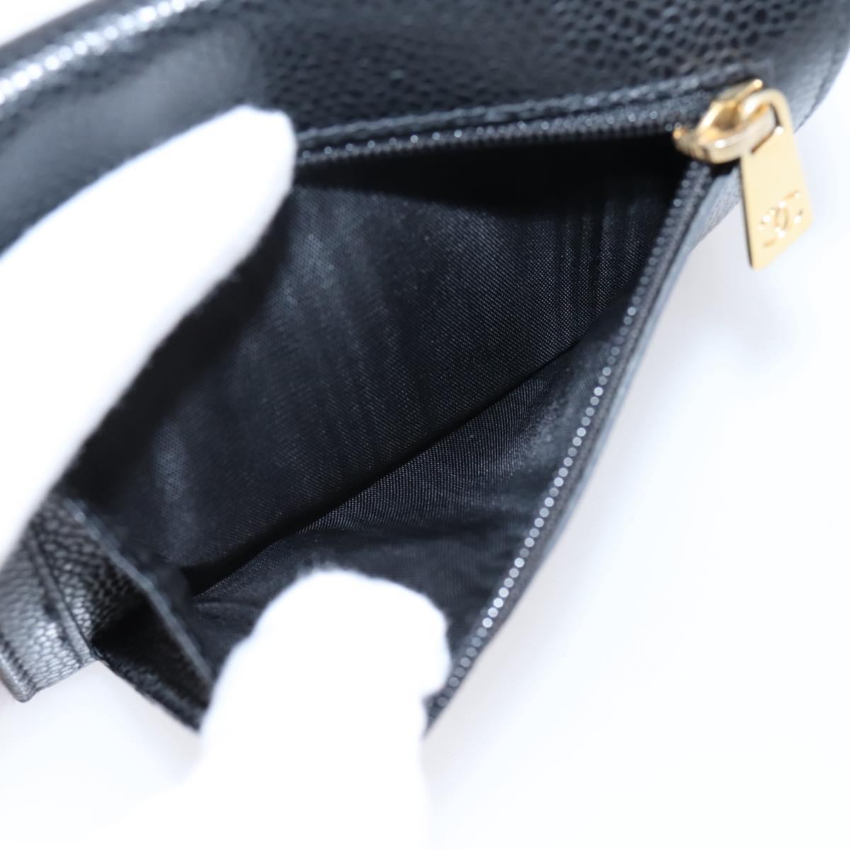 CHANEL Matelasse Wallet Caviar Skin Black Gold CC Auth 204790V
