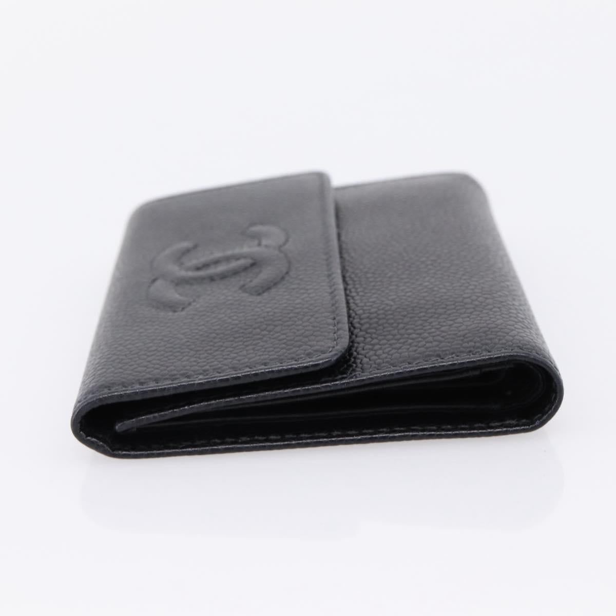 CHANEL Matelasse Wallet Caviar Skin Black Gold CC Auth 204790V